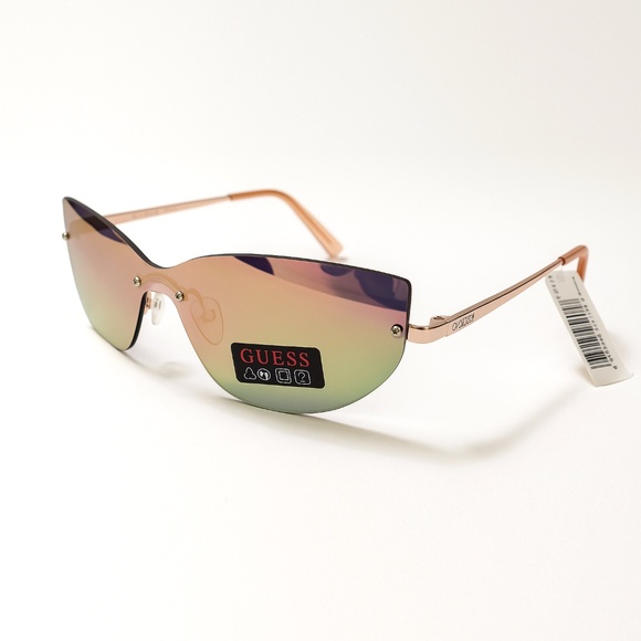 NWT GUESS Sunglasses GO00007 Rimless Butterfly Mirrored Gradient Pink Green 28T - Picture 1 of 6